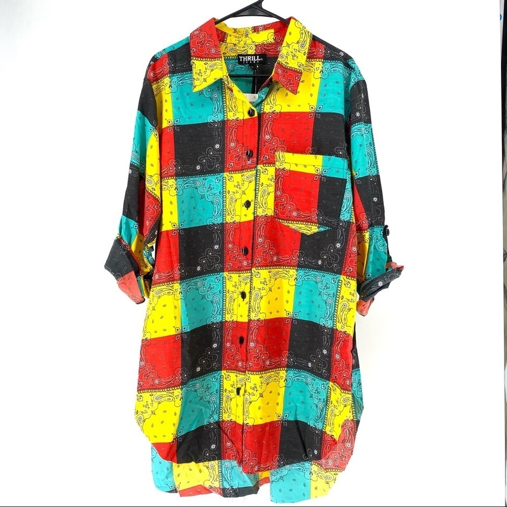 Thrill Jeans Oversized Hi Low Paisley Check Tunic Shirt
